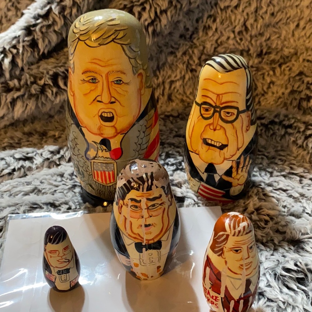 VINTAGE political WOOD NESTING DOLLS authentic model PRESIDENTS 5pc